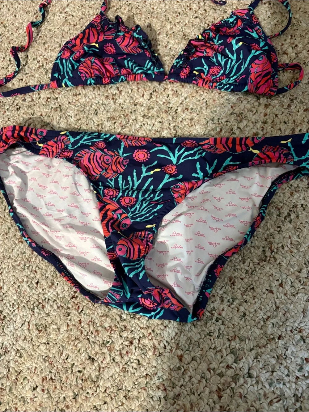 Lilly Pulitzer Jammin Fish Navy Ruffle Bikini‎ Preppy Resort Beach